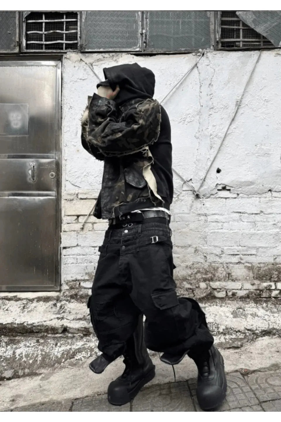 Triple Waistband Distressed Cargo Jeans