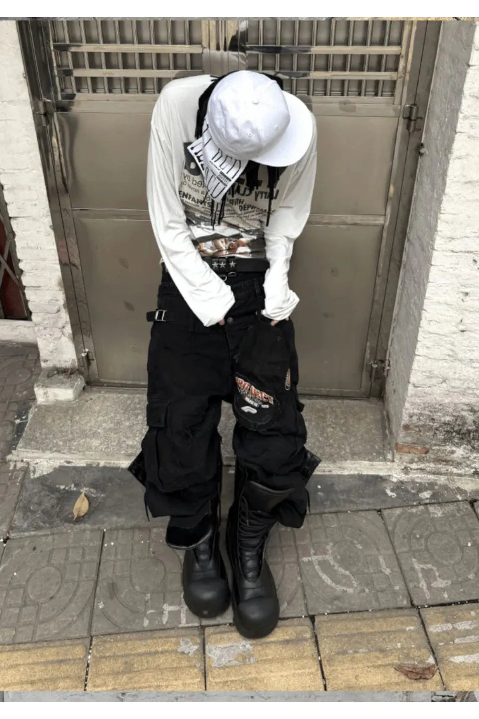 Triple Waistband Distressed Cargo Jeans