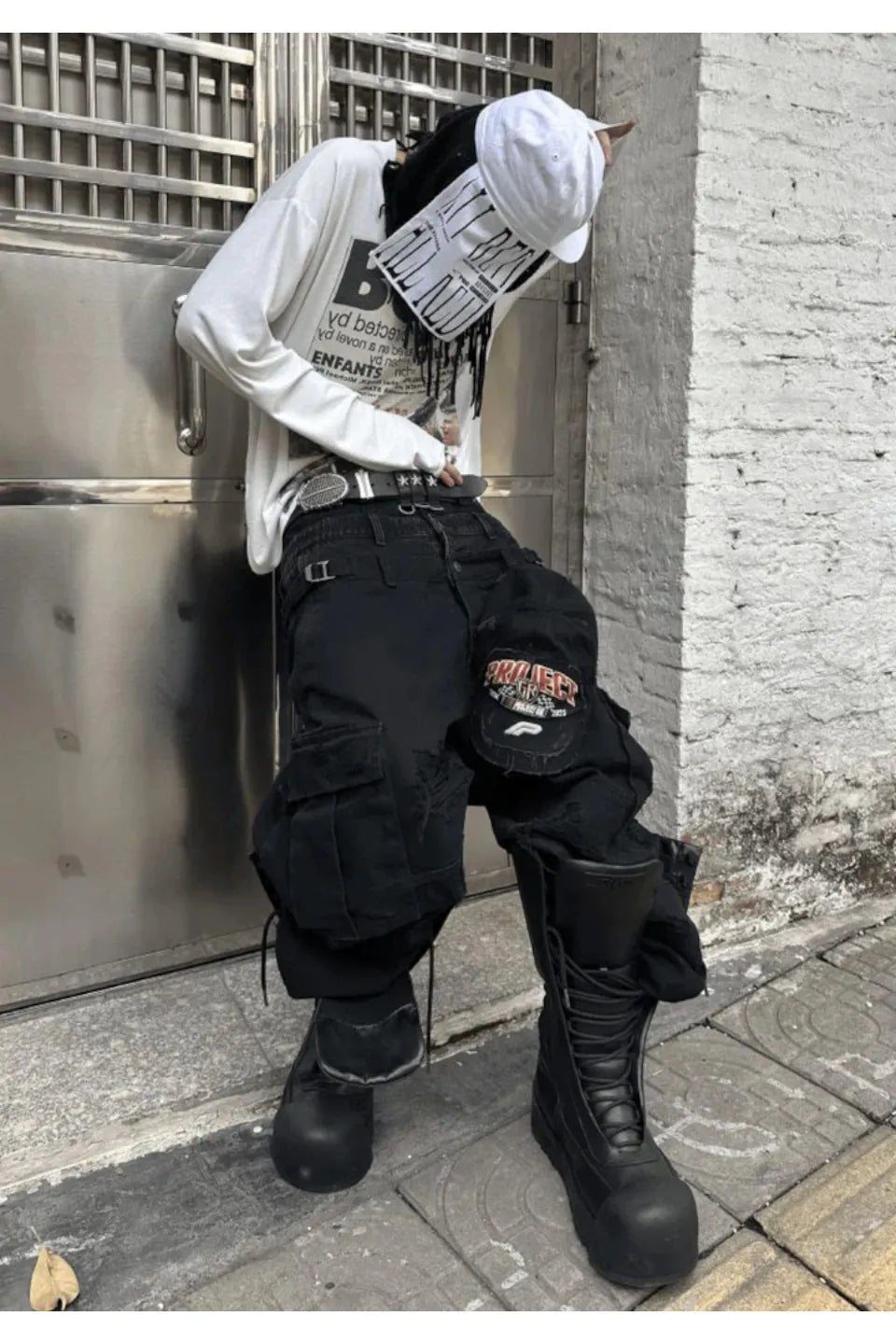 Triple Waistband Distressed Cargo Jeans