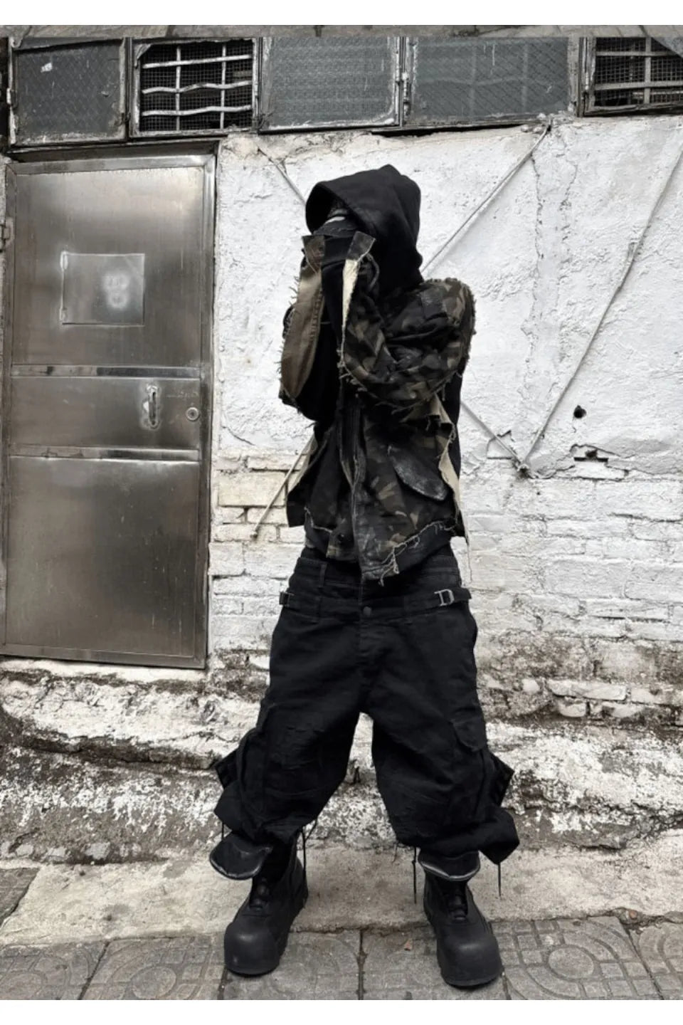 Triple Waistband Distressed Cargo Jeans