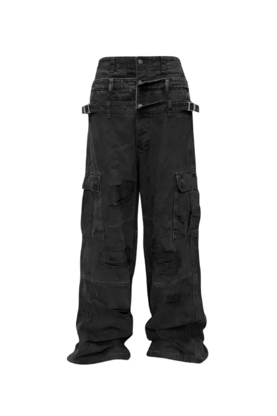Triple Waistband Distressed Cargo Jeans