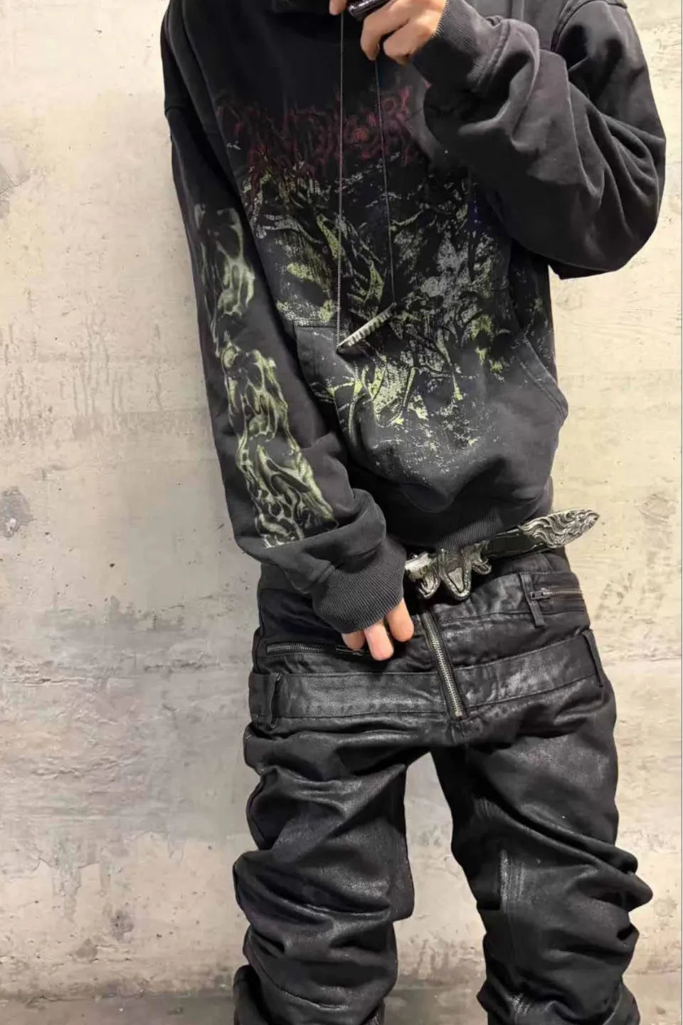 Triple Waistband Coated Hand Painted Jeans