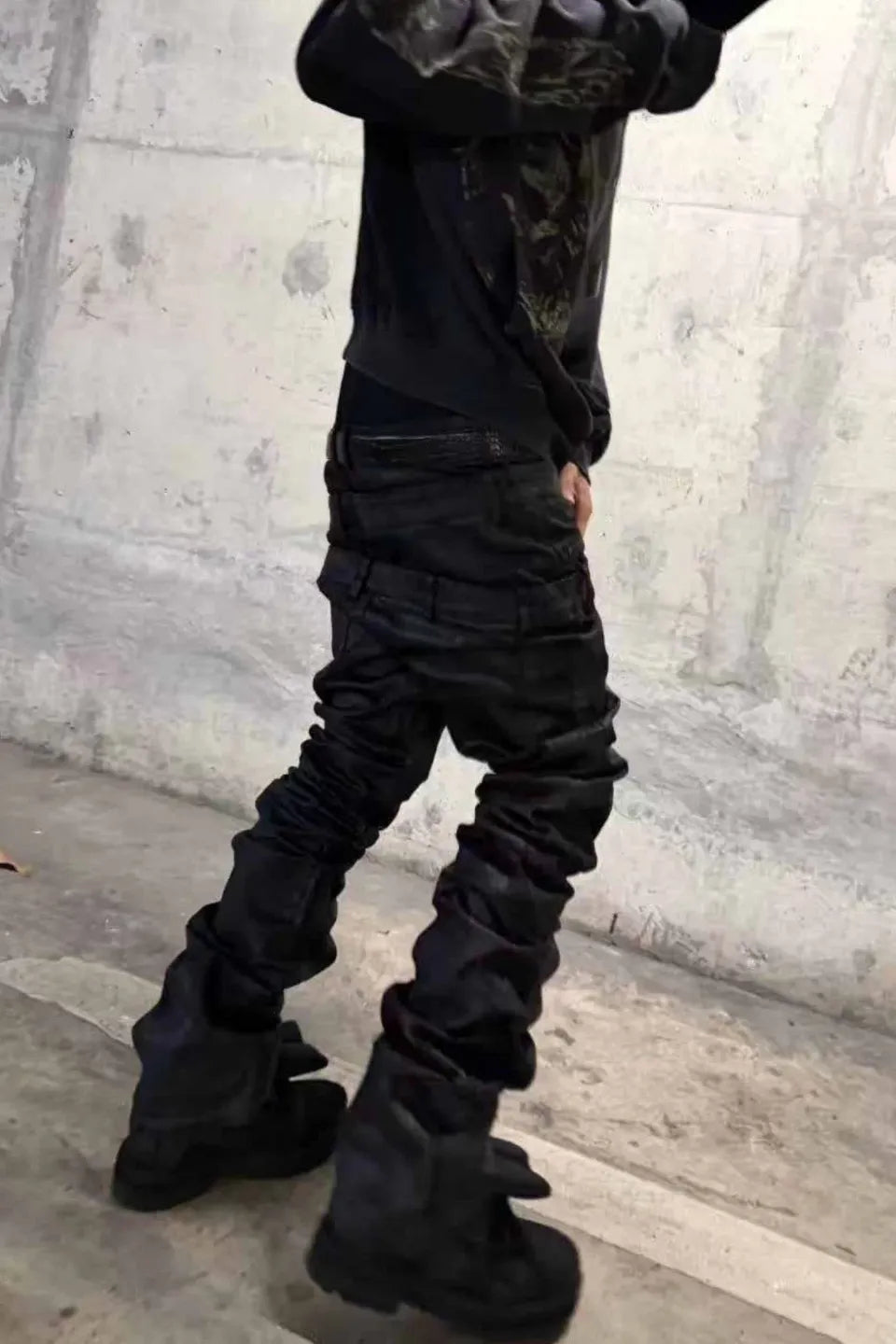 Triple Waistband Coated Hand Painted Jeans