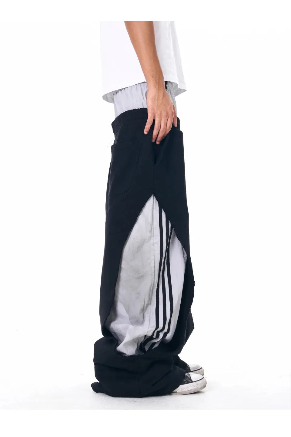 Two Tone Double Waist Wide Leg Pants
