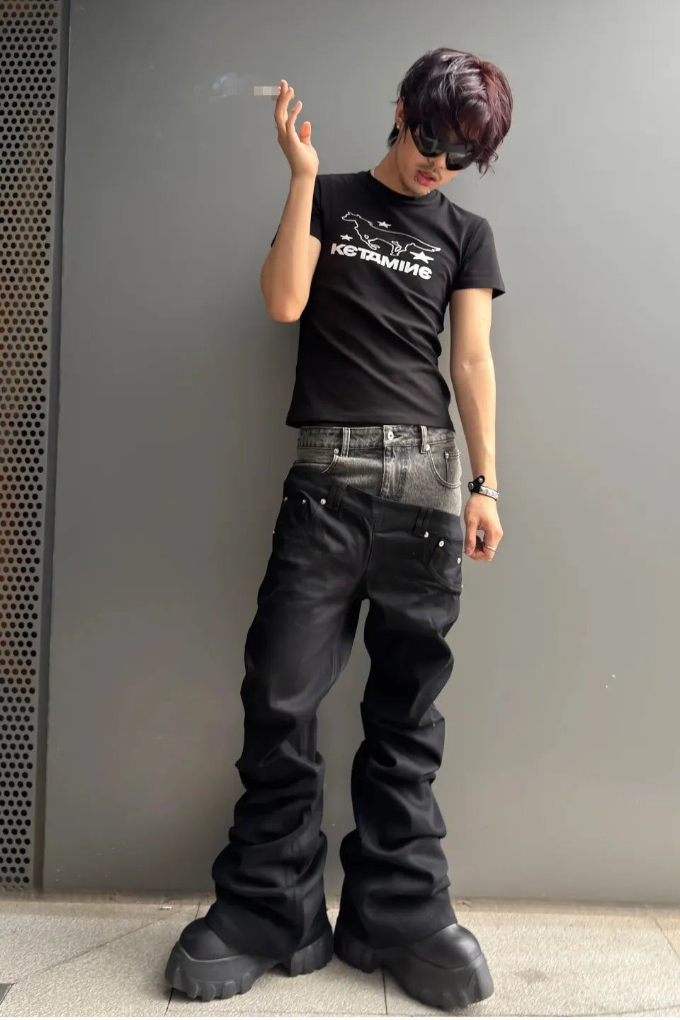 RYE CHASIN | Two Tone Layered Waist Flare Denim フレアデニム