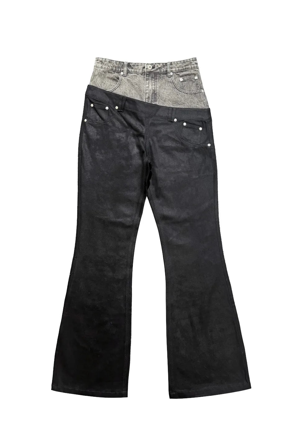 Two Tone Layered Waist Flare Denim