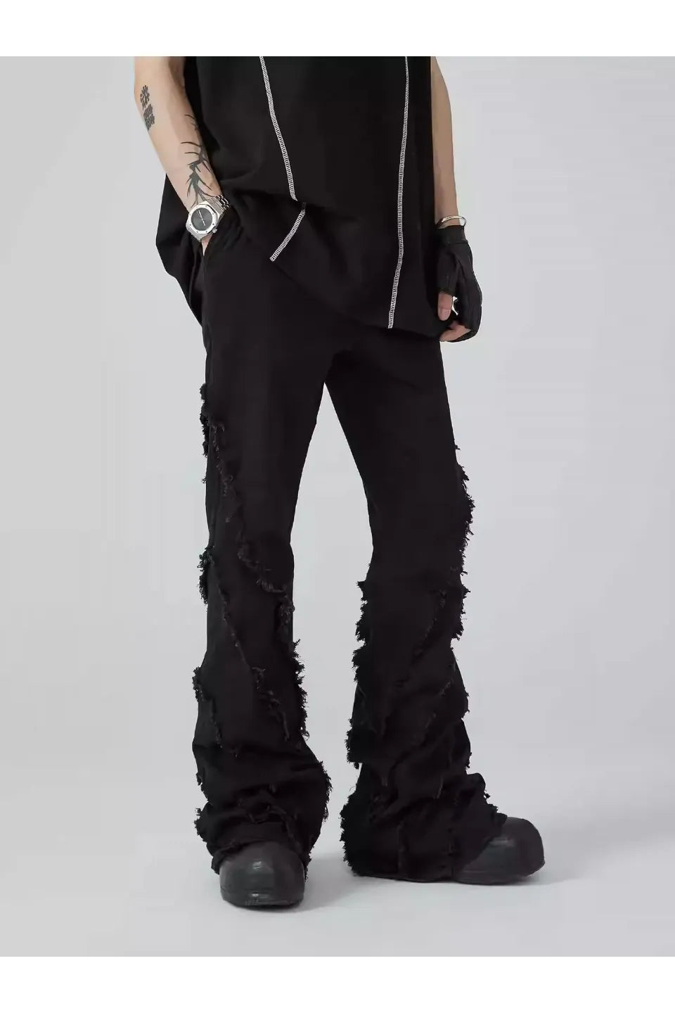 Versatile Black Frayed Wash Denim
