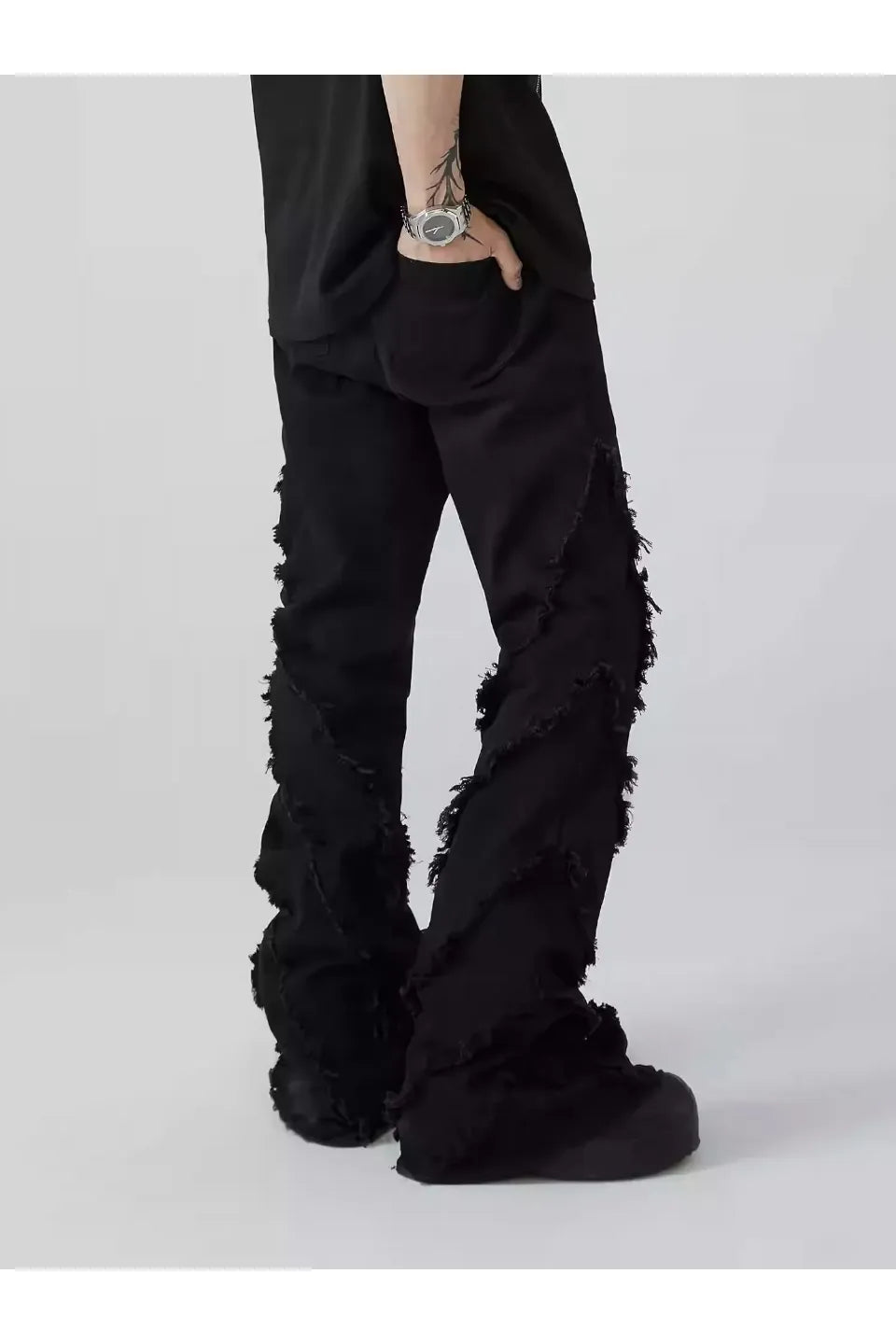 Versatile Black Frayed Wash Denim