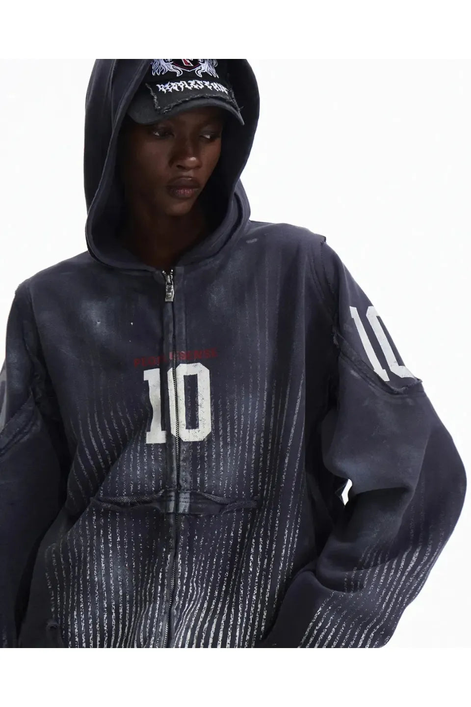 Vertical Striped Distressed Hoodie