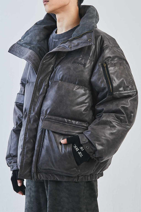 Supplier - Vintage Faux Leather Puffer サプライヤー ジャケット