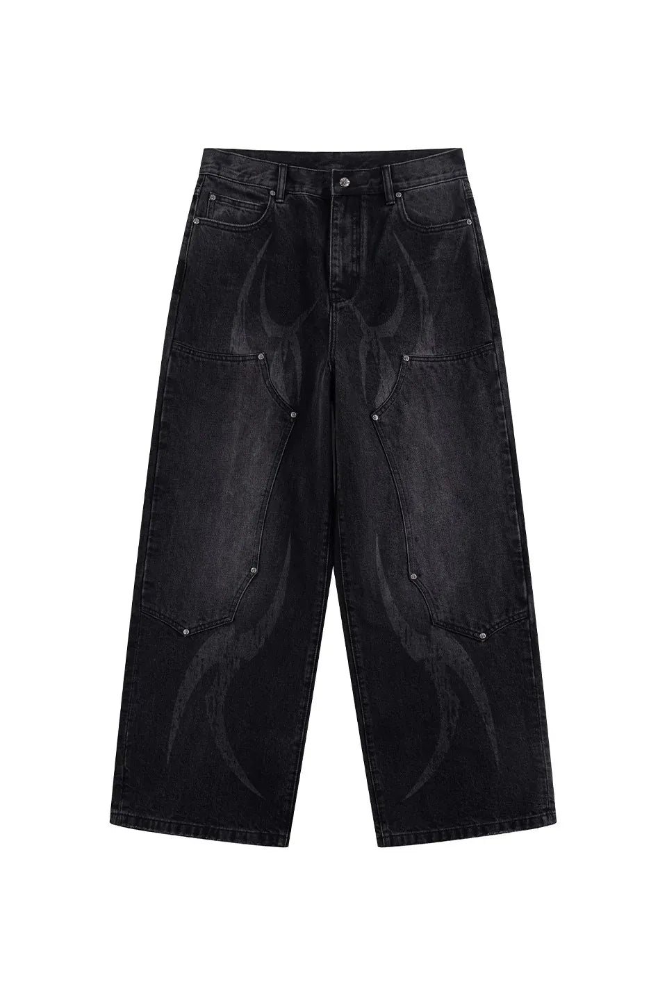 Vintage Wash Tribal Double Knee Baggy Jeans