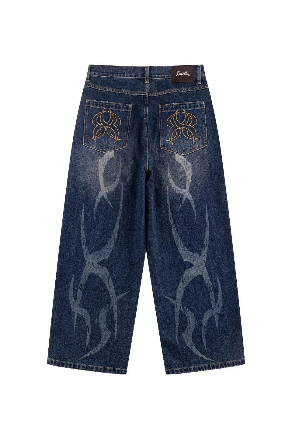 Vintage Wash Tribal Double Knee Baggy Jeans