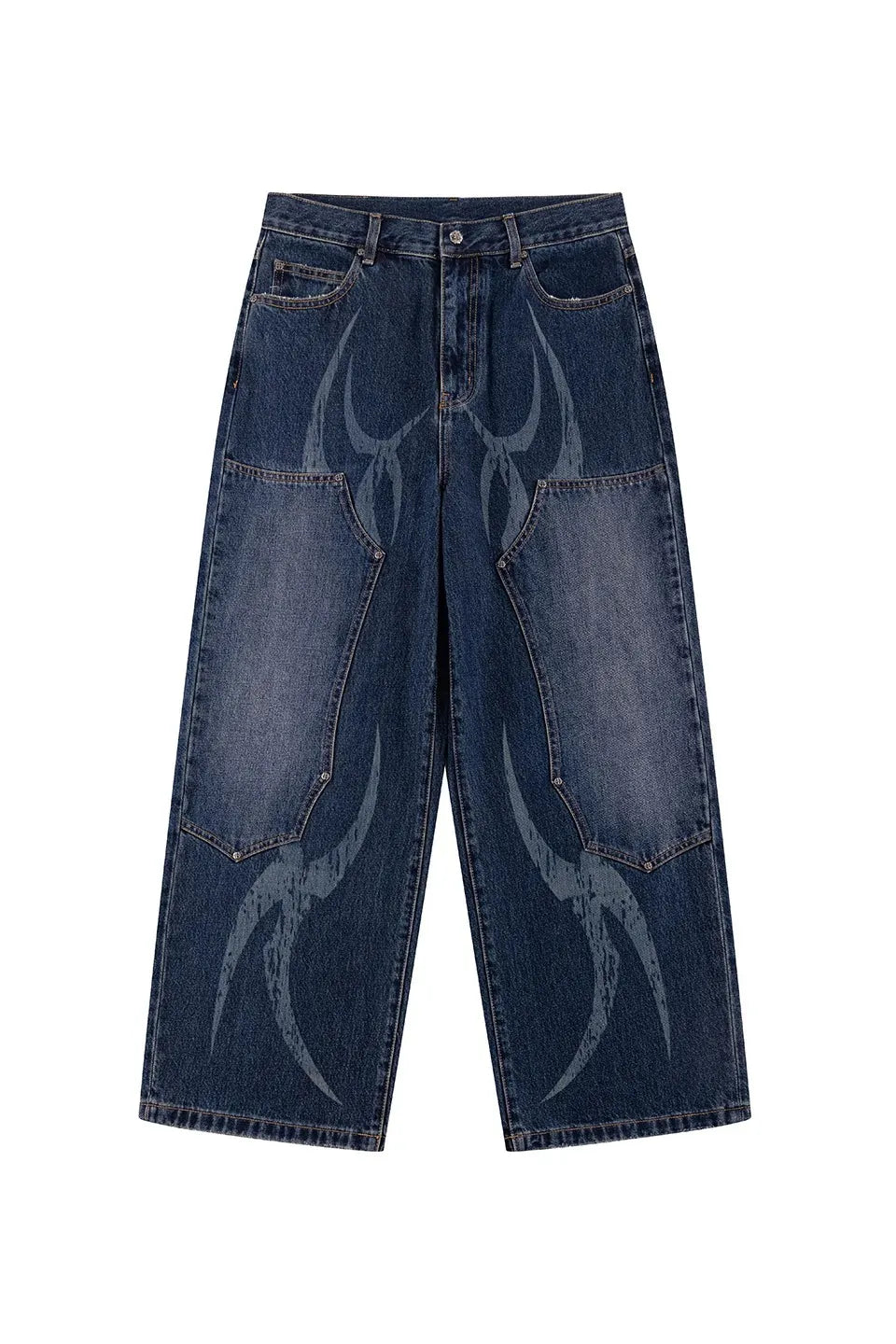 Vintage Wash Tribal Double Knee Baggy Jeans