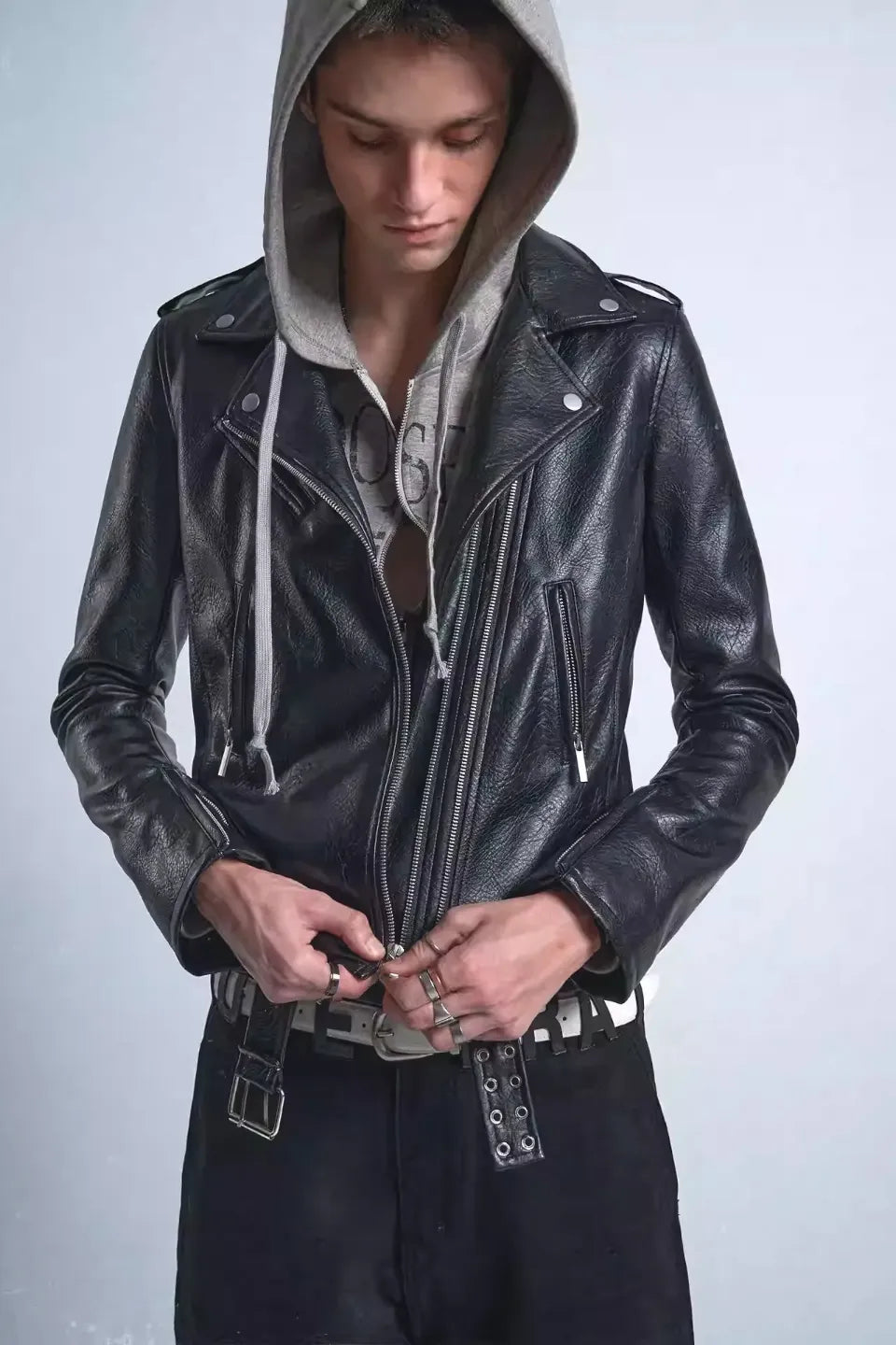 Void Douoble Zipper Adjustable Rock and Roll Leather Biker Jacket