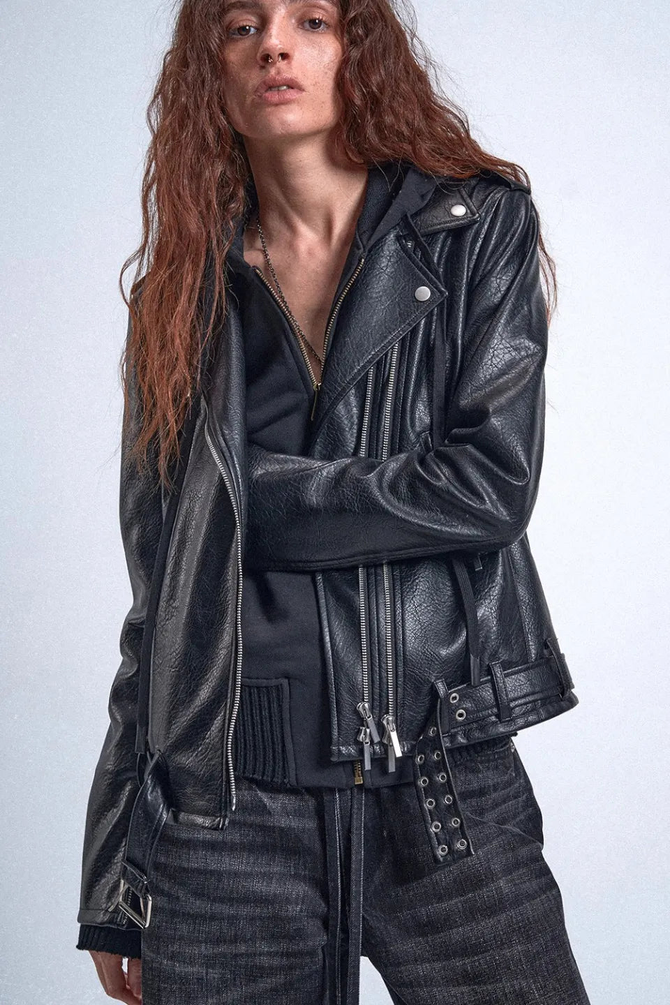 Void Douoble Zipper Adjustable Rock and Roll Leather Biker Jacket