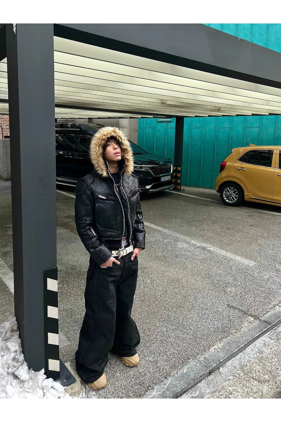 WØR Detachable Fur Collar Leather Jacket