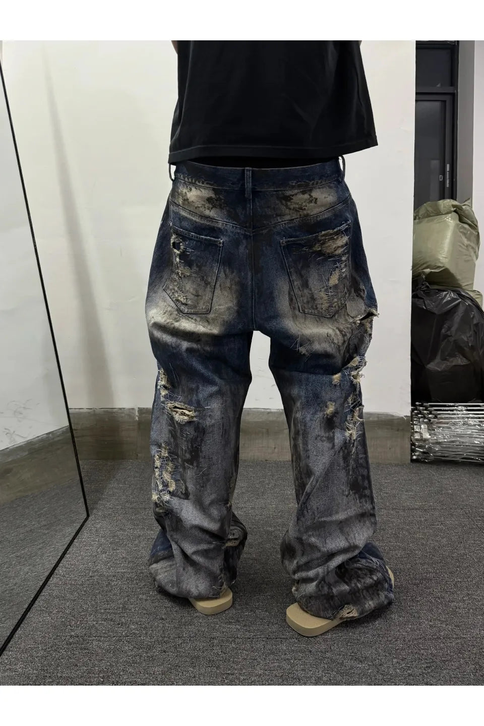 Washed Distressed Ripped Heavy Duty Jeans