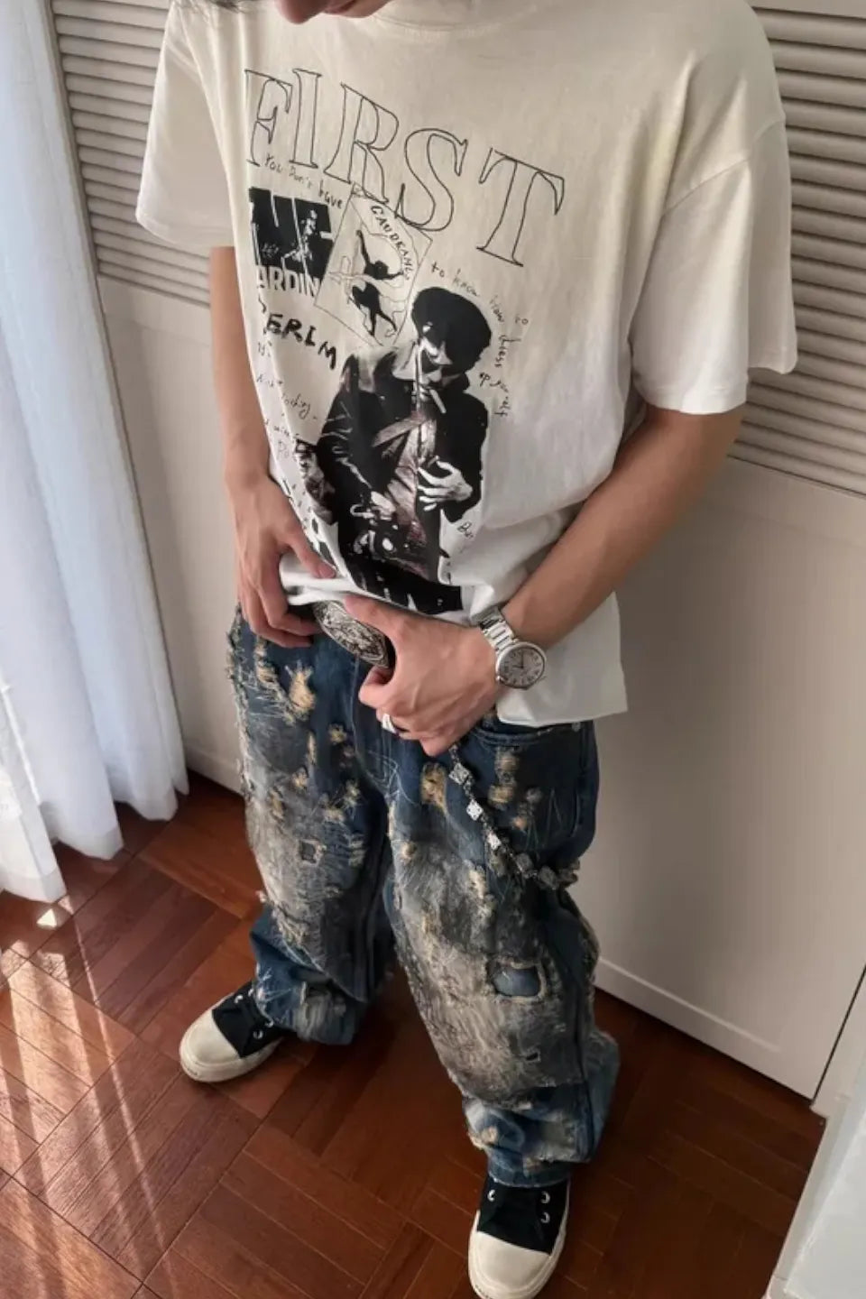 Washed Distressed Ripped Heavy Duty Jeans