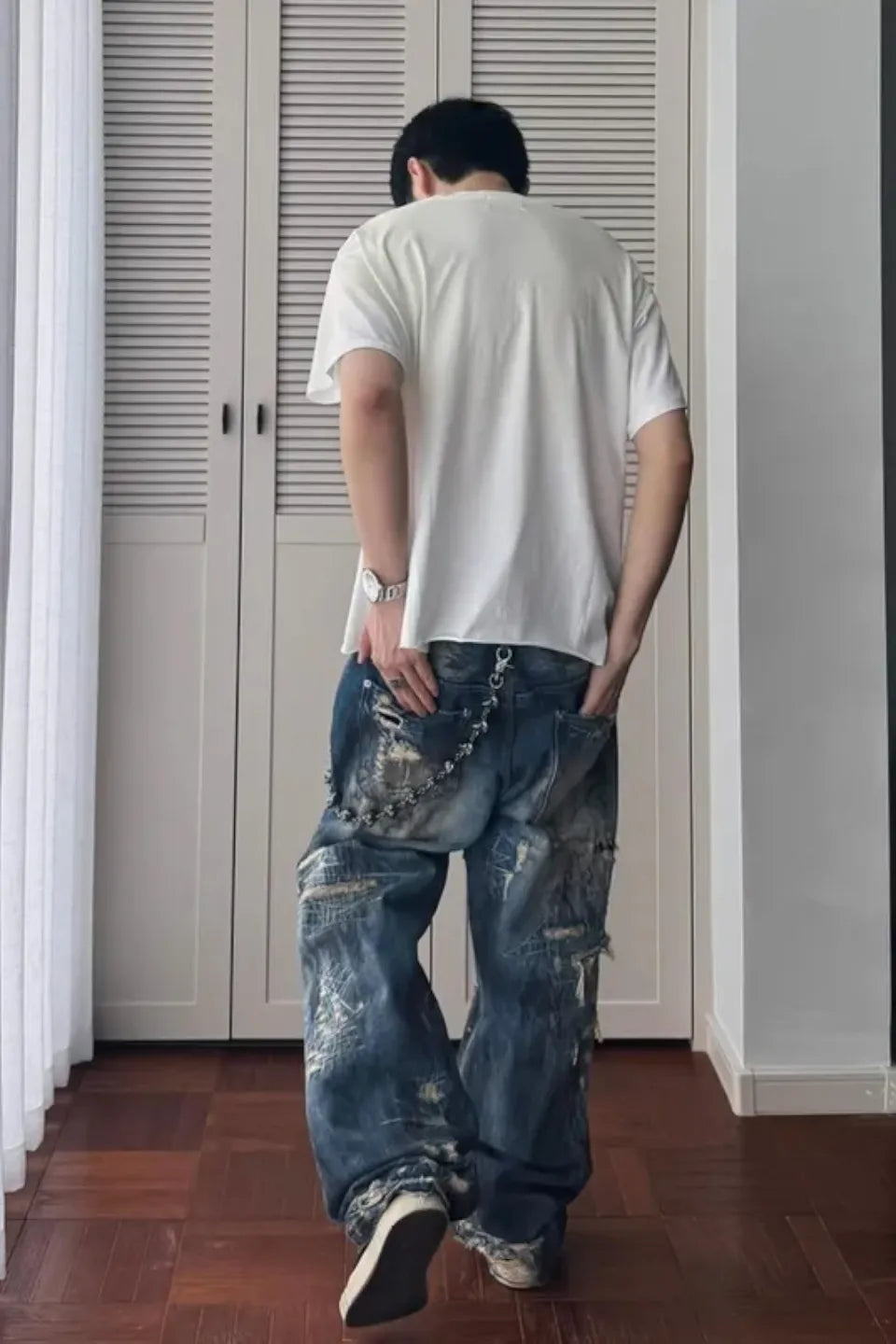 Washed Distressed Ripped Heavy Duty Jeans