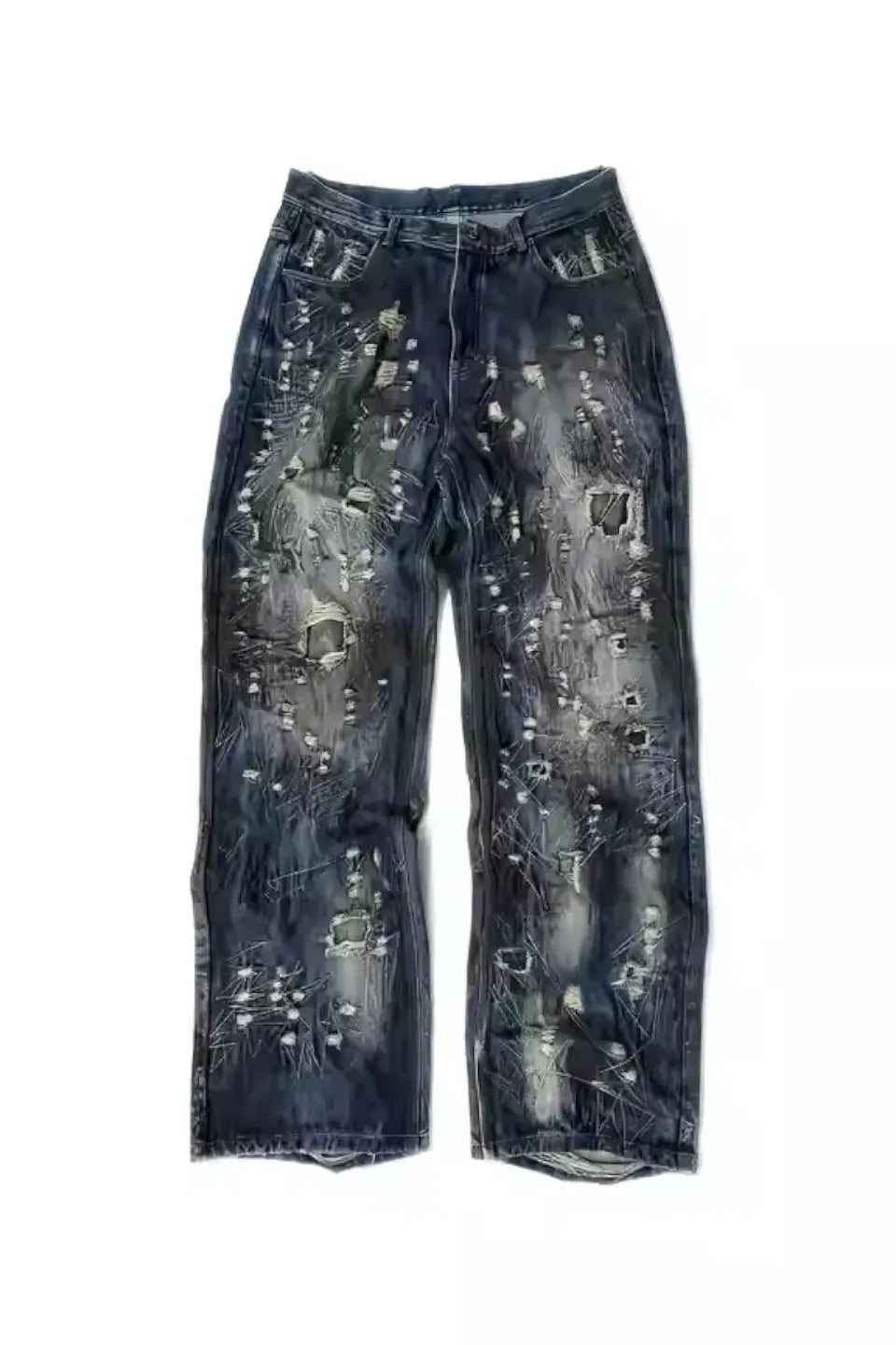 Washed Distressed Ripped Heavy Duty Jeans