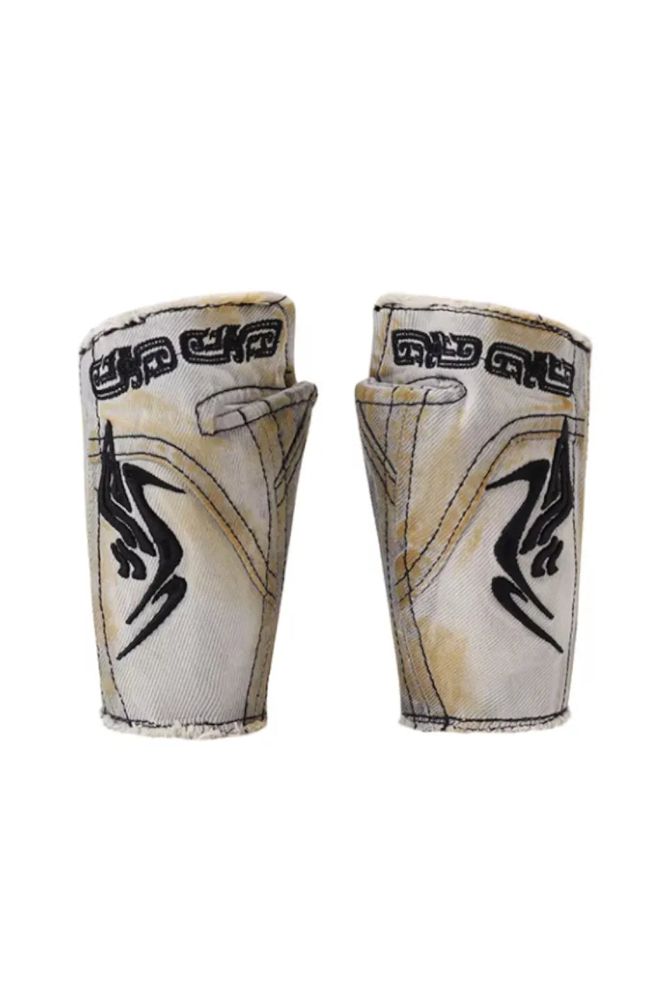 Washed Embroidered Denim Gloves