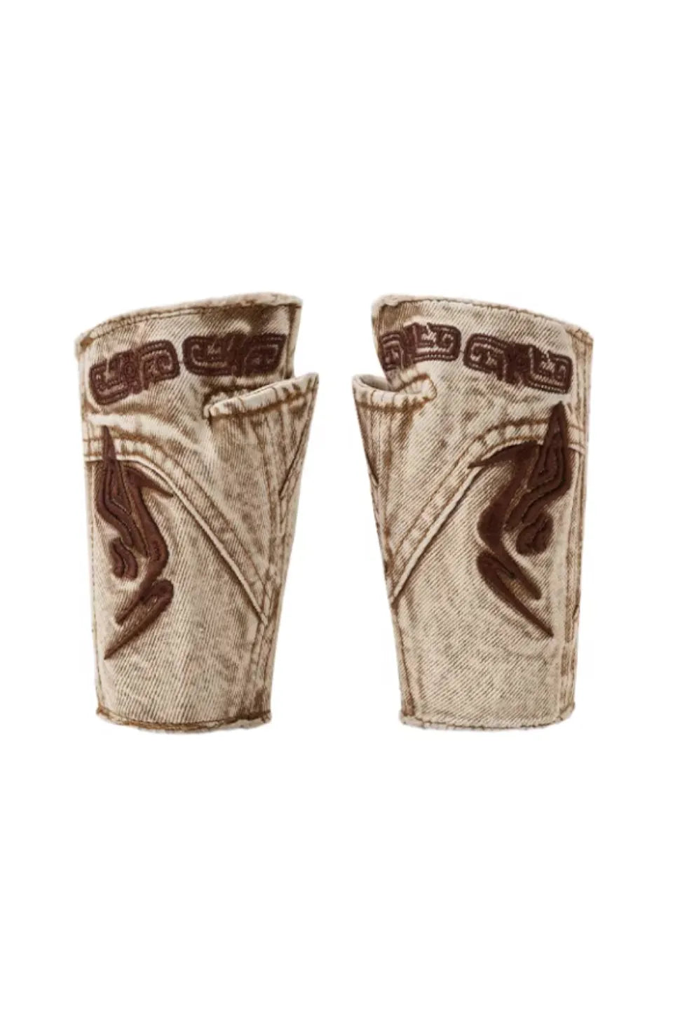 Washed Embroidered Denim Gloves