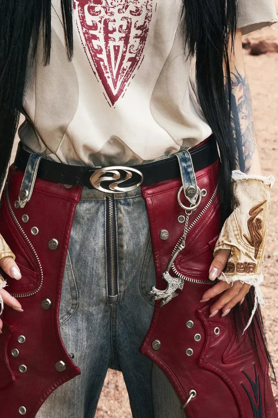 Washed Embroidered Denim Gloves