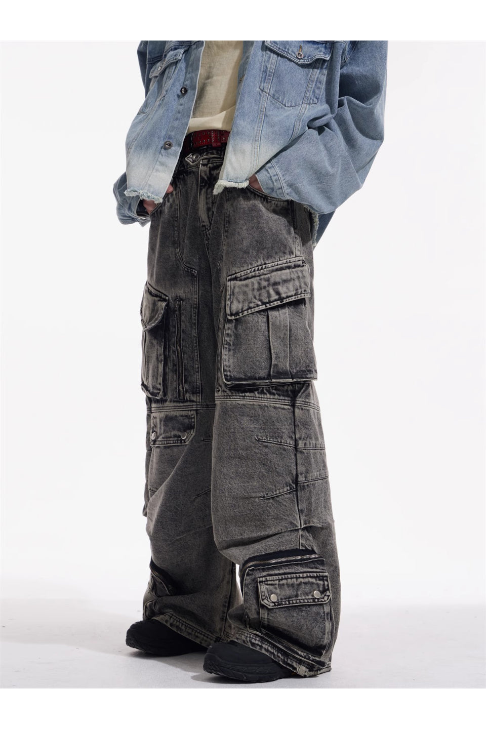 Washed Grey Wide Leg Jeans