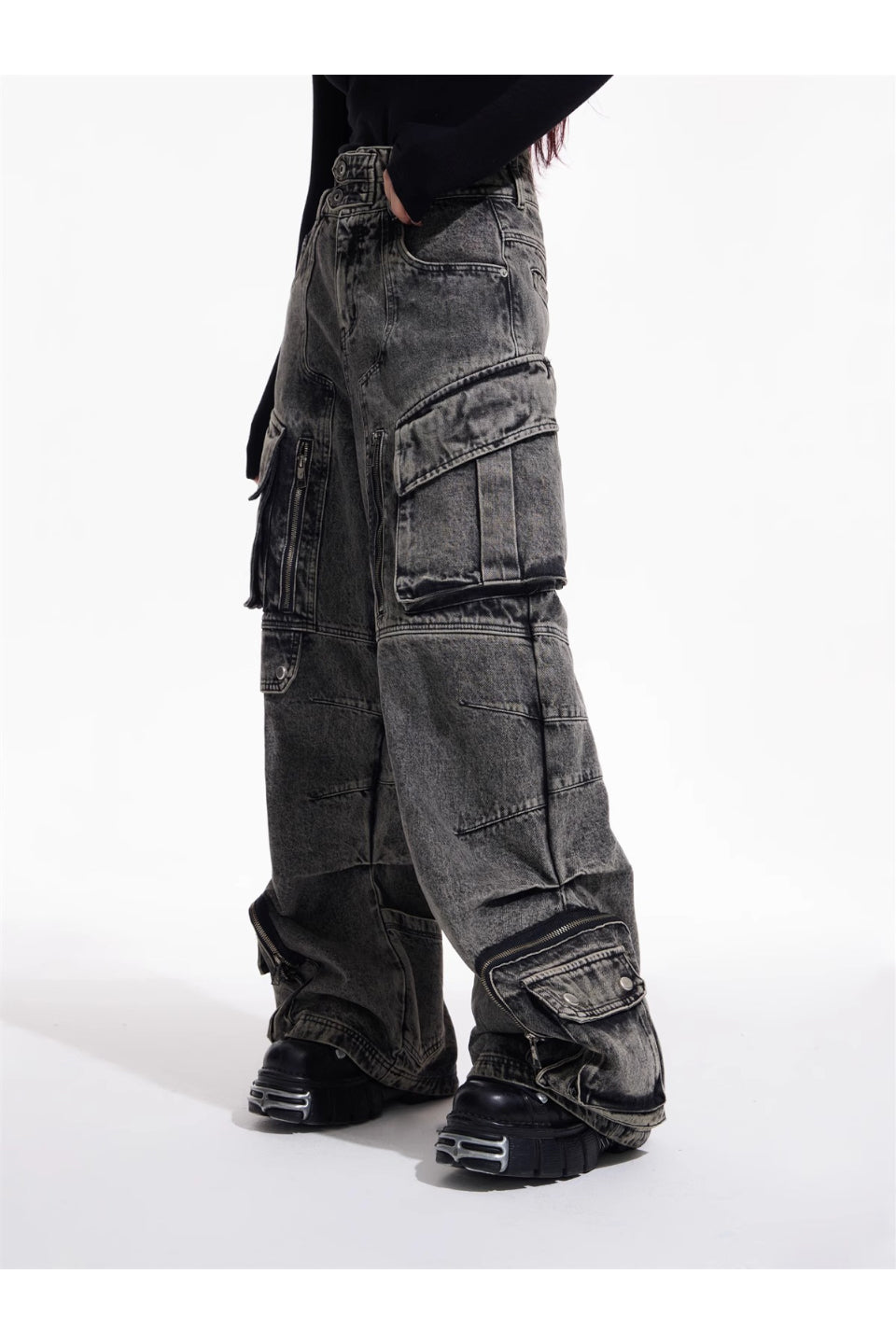 PEOPLESENSE Peoplestyleジーンズ ワイドパンツ baggy Peoplesense Vintage Black Wide-Leg Baggy Jeans – peoplesense