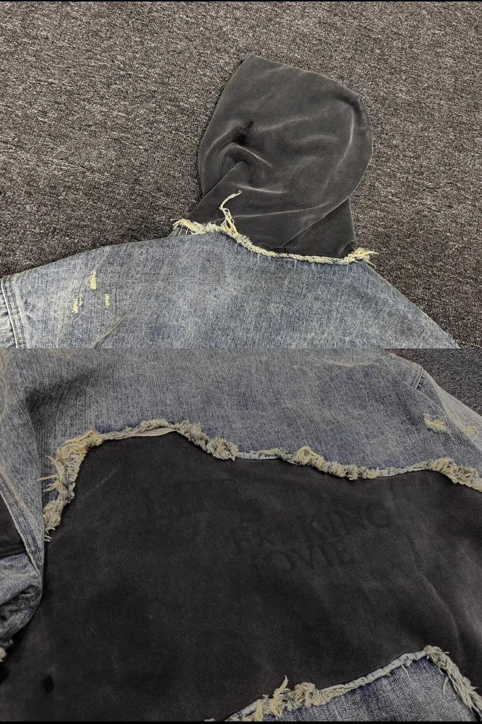 Washed Spoiled Panelled Denim Hoody Faux Two Coat