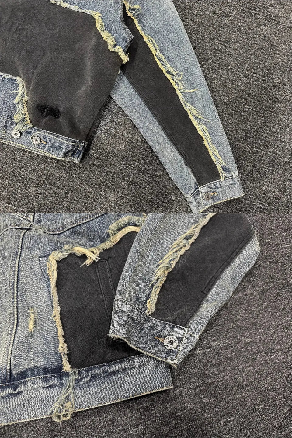 Washed Spoiled Panelled Denim Hoody Faux Two Coat
