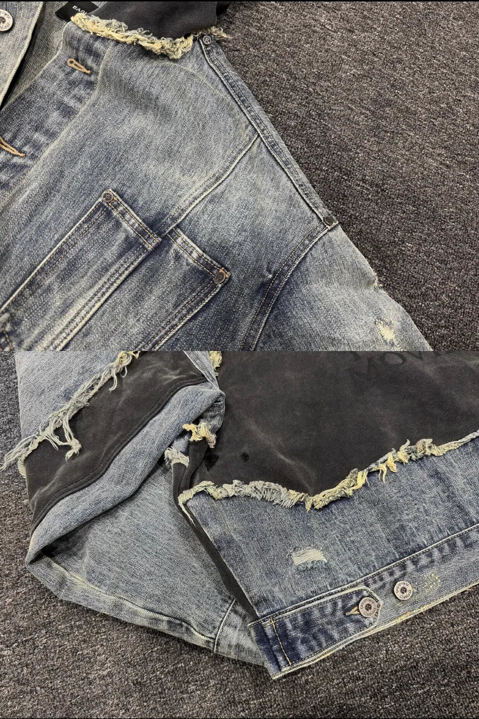 Washed Spoiled Panelled Denim Hoody Faux Two Coat