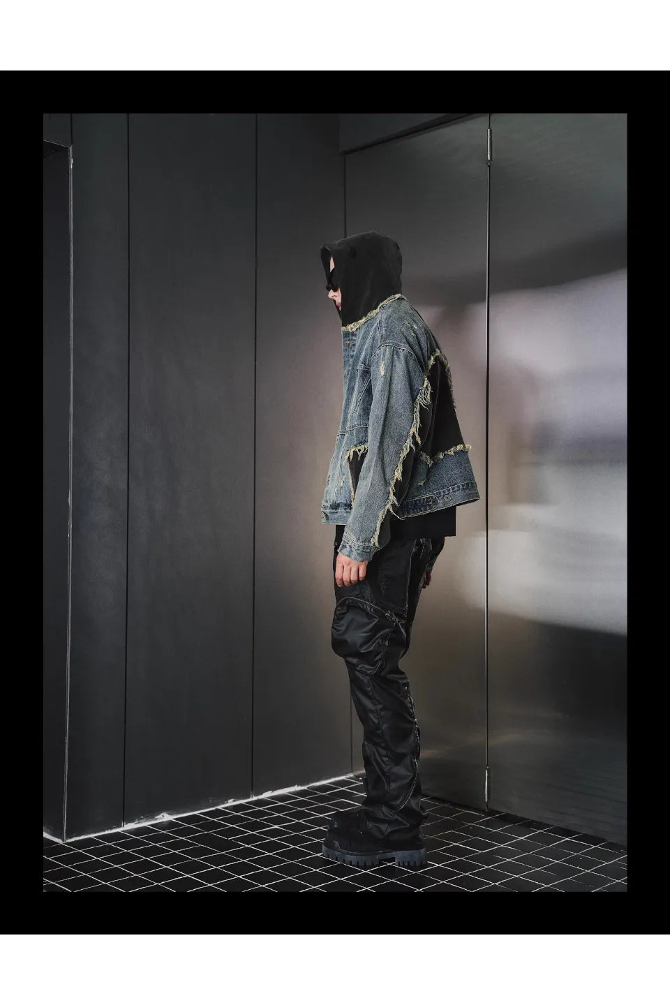 Washed Spoiled Panelled Denim Hoody Faux Two Coat