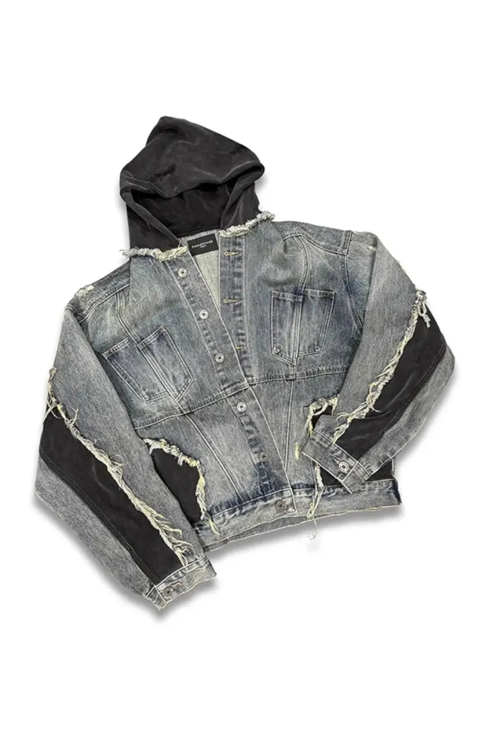 Washed Spoiled Panelled Denim Hoody Faux Two Coat