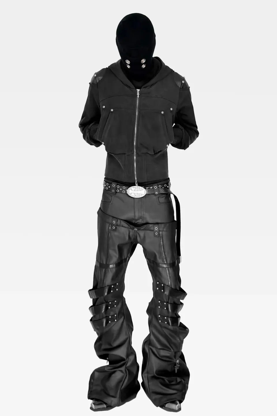 Washed Leatherette Armor Shoulder Zip Hoodie