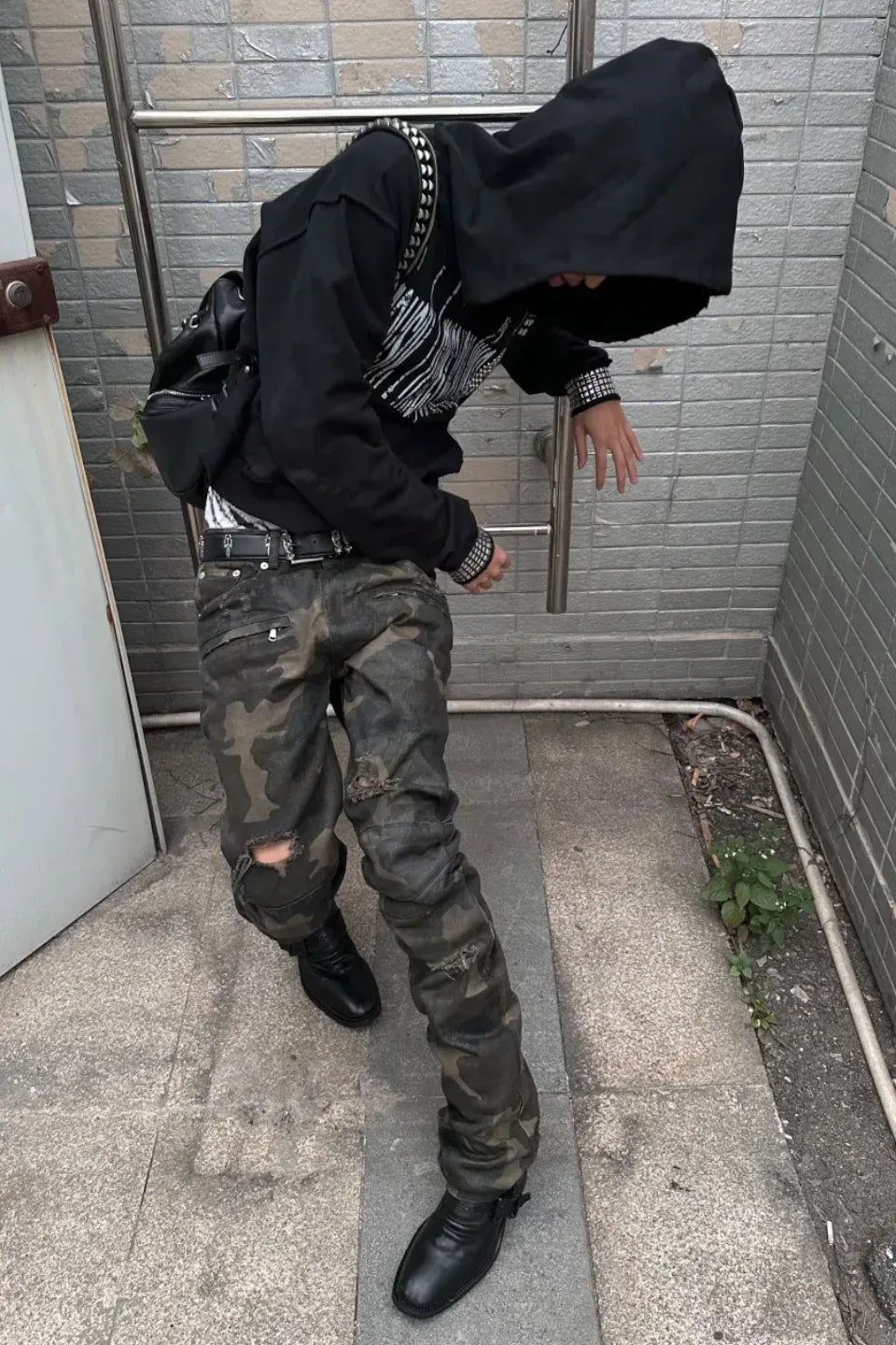 Wax Coated Camo Distressed Jeans