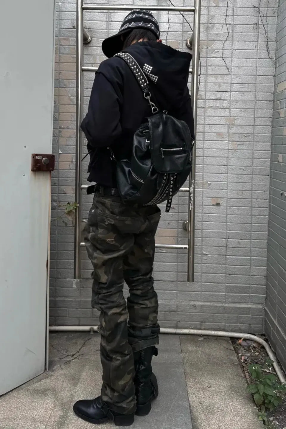 Wax Coated Camo Distressed Jeans