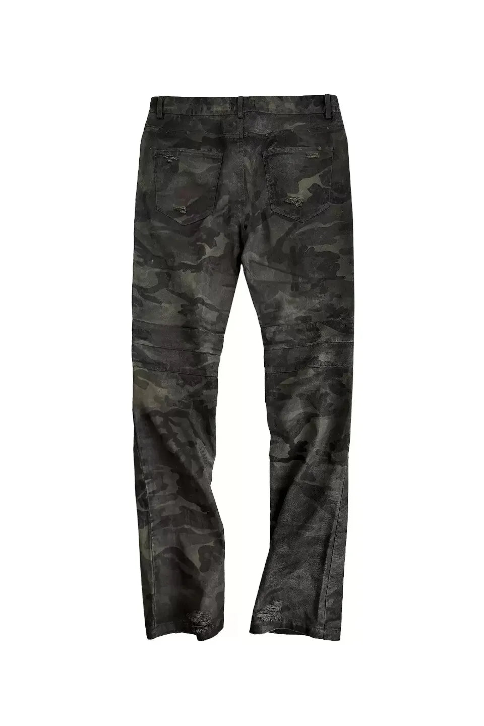 Wax Coated Camo Distressed Jeans