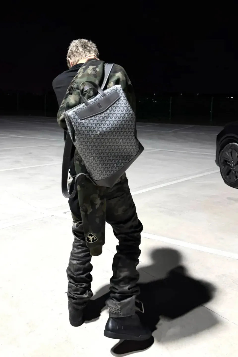 Wax Coated Camo Distressed Jeans