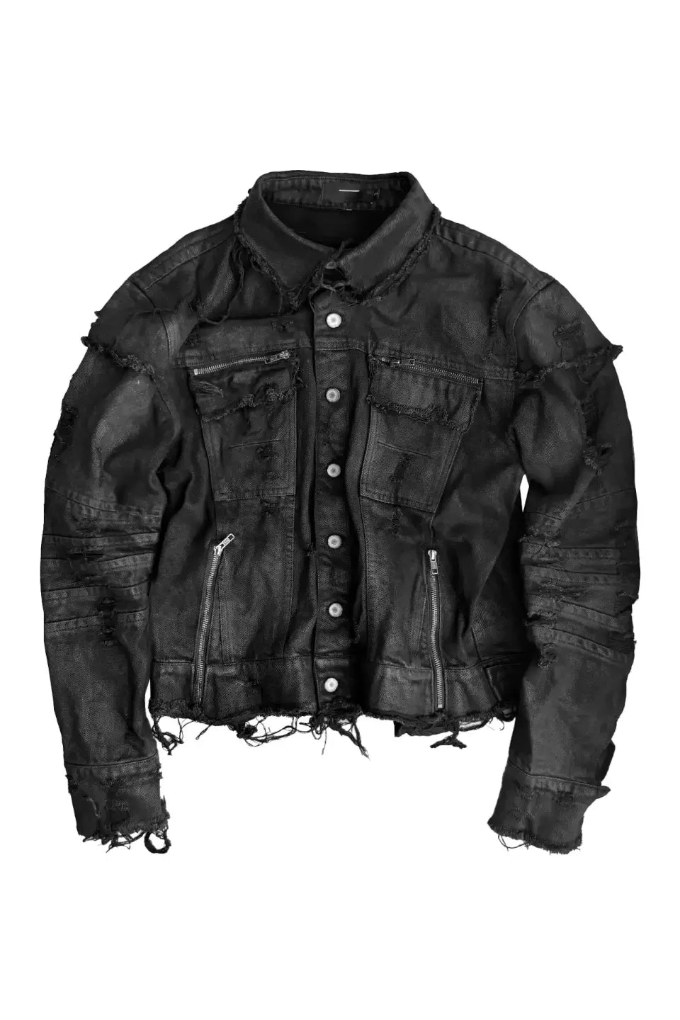 Wax Coated Destroyed Slit Denim Jacket