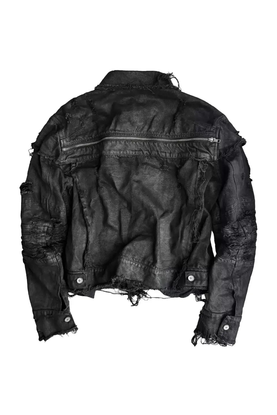 Wax Coated Destroyed Slit Denim Jacket