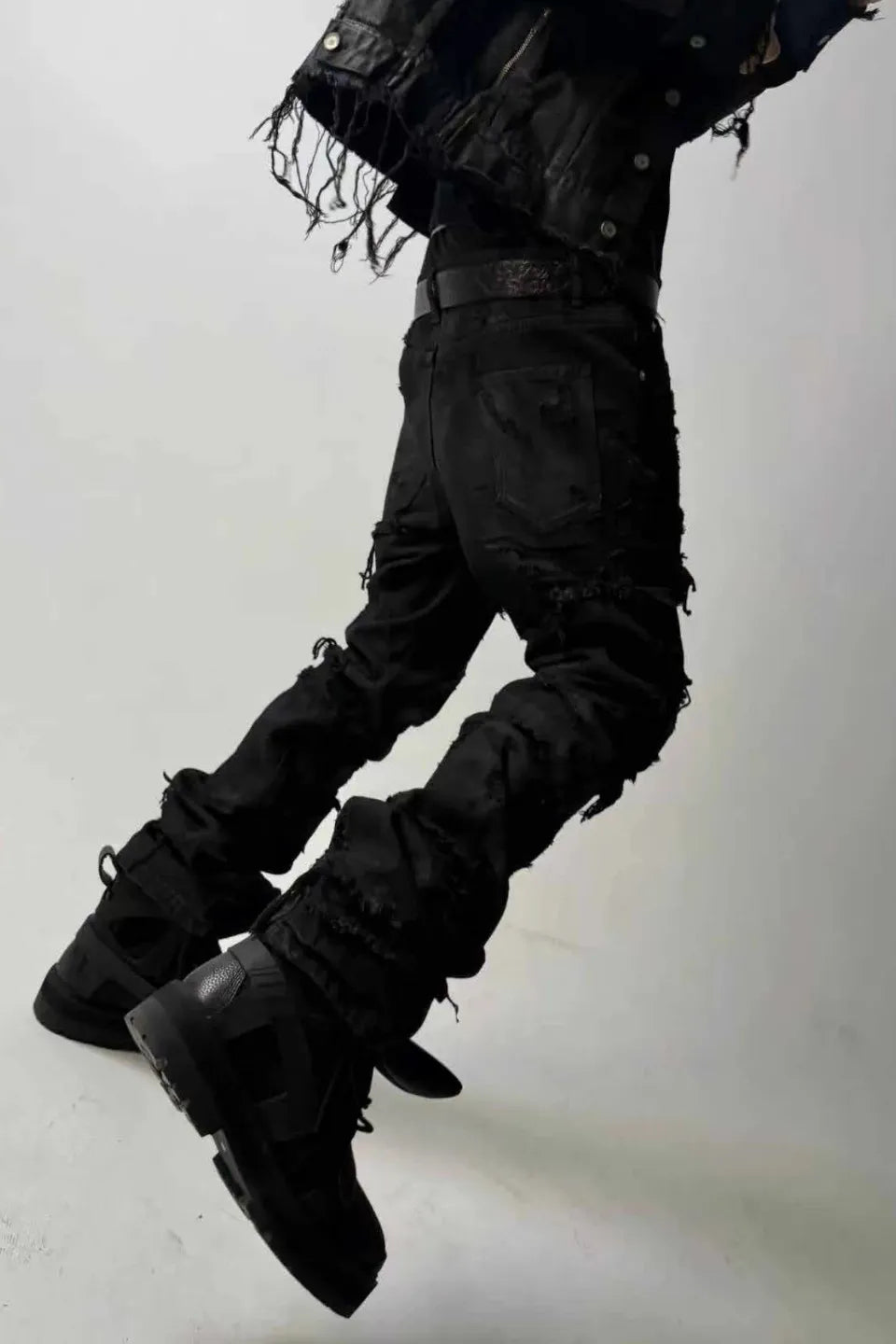 Wax Coated Destroyed Slit Denim Jacket