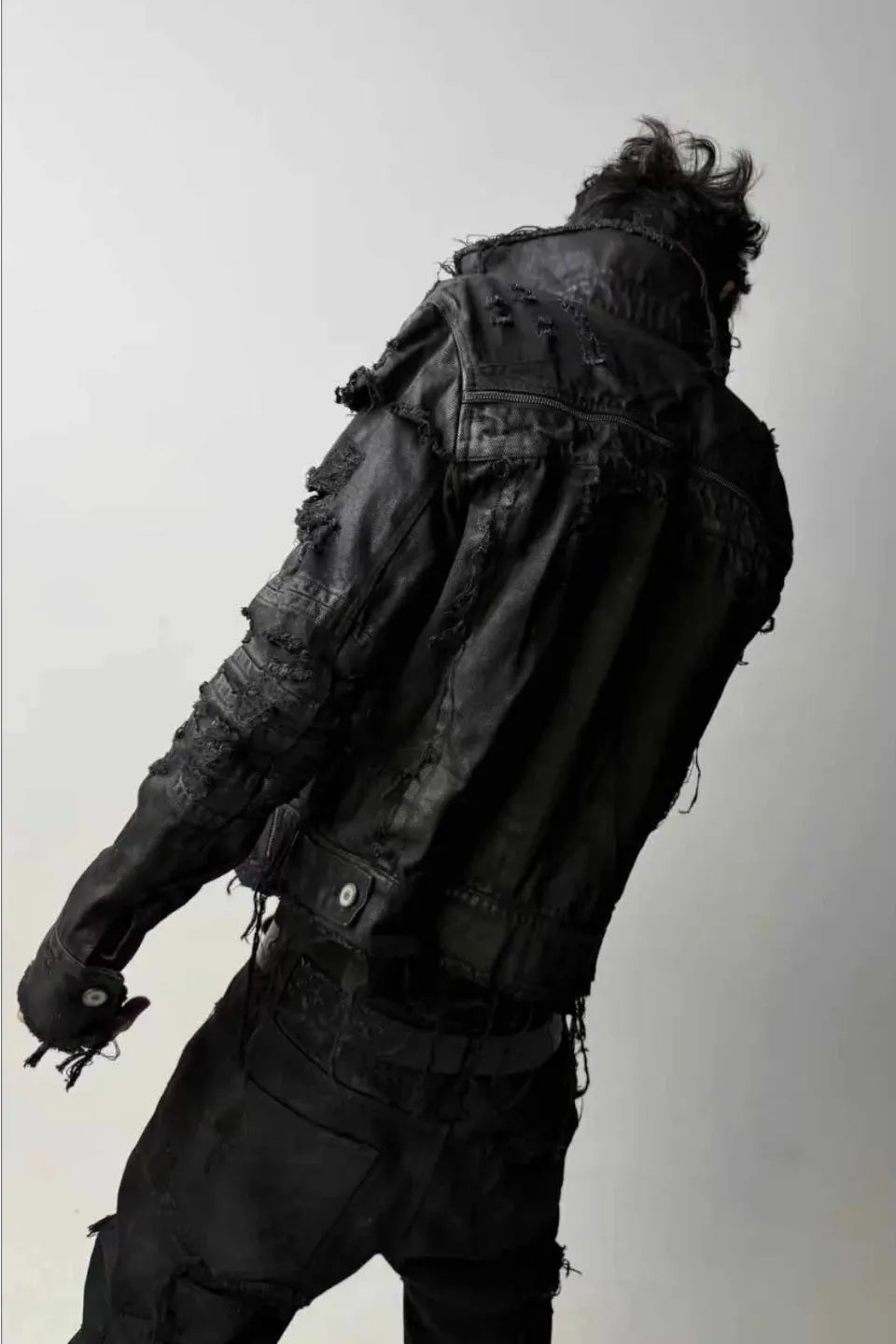 Wax Coated Destroyed Slit Denim Jacket