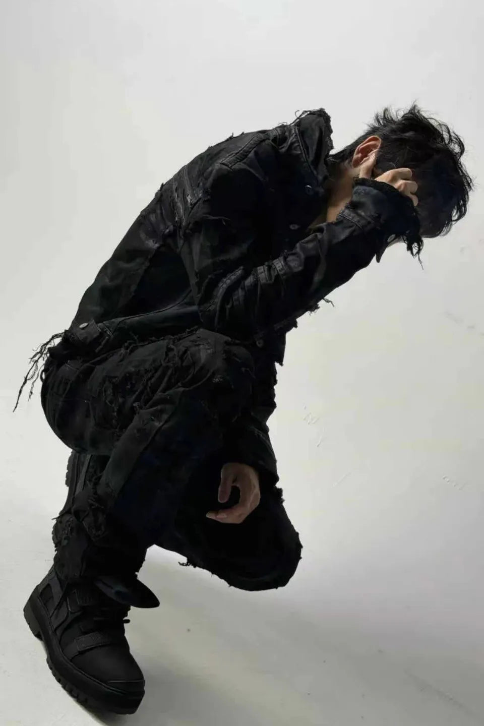 Wax Coated Destroyed Slit Denim Jacket