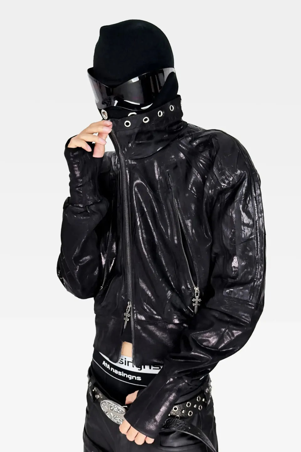 Wax Coated Leather Raglan Sleeve Jacket