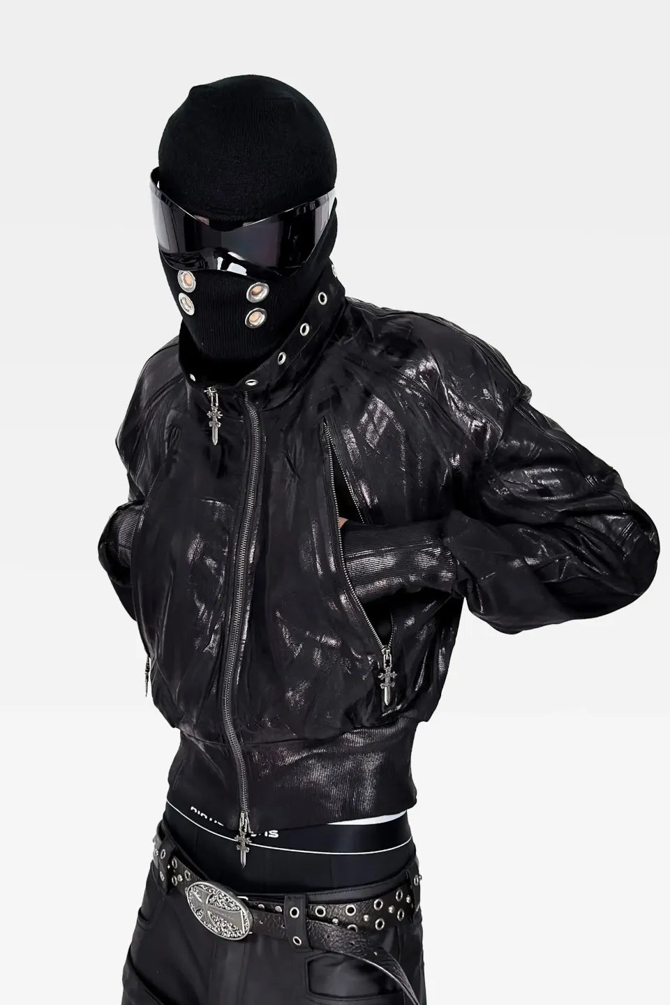 Wax Coated Leather Raglan Sleeve Jacket