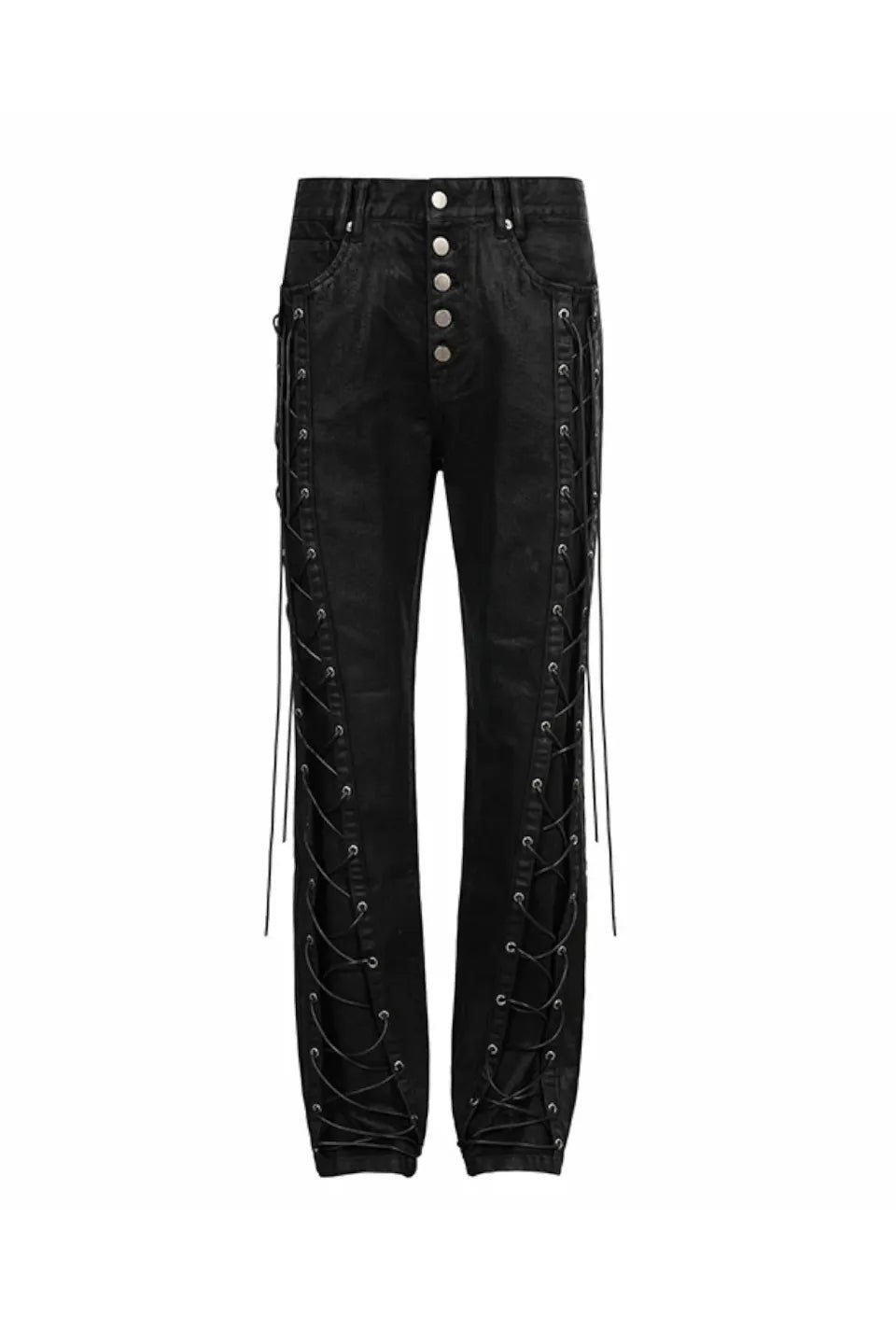 Wax Coated Straight Strapped Pants