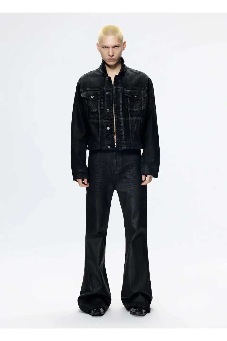 Waxed Flare Denim Trousers
