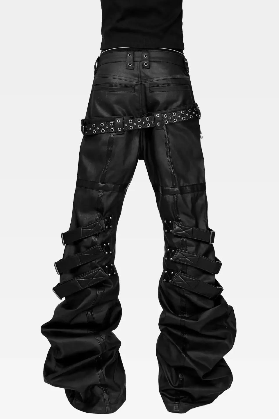 Waxed Banana Cut Leather Panel Stacked Pants
