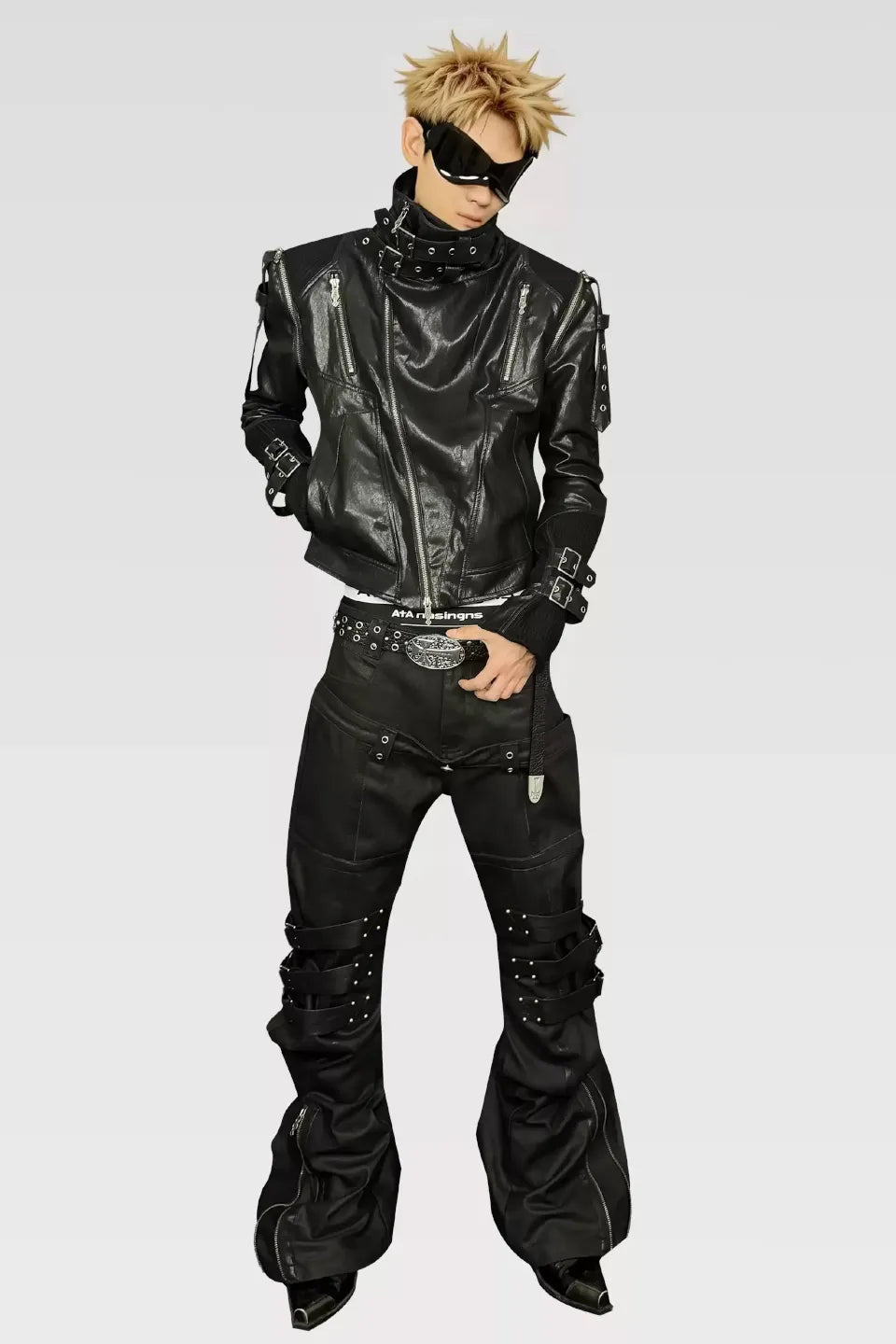 Waxed Banana Cut Leather Panel Stacked Pants